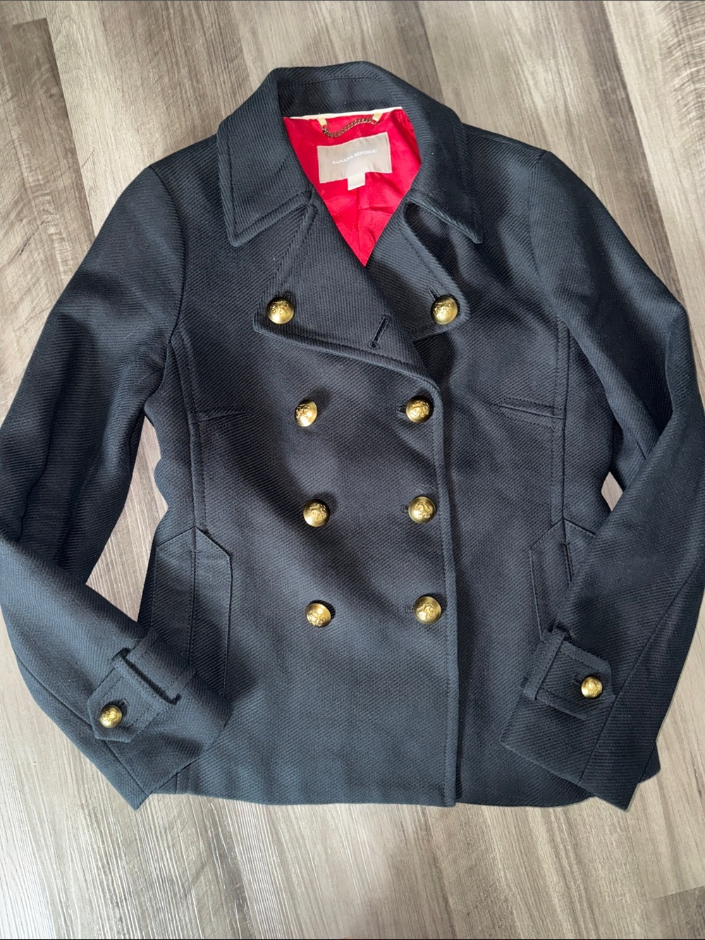 Banana Republic small women’s peacoat women’s military style black gold buttons